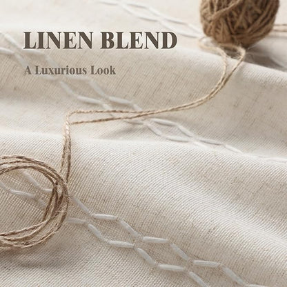 Boho 80% Blackout Curtains with Gray Liner 63 Inches Long 2 Panels Set, Beige Linen Blend Drapes with Tassels and Cotton Embroidered for Living Room Bedroom