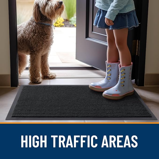 OLANLY Front Door Mat Indoor Outdoor Entrance, 2-Pack 71 x 23 Inch, Waterproof Heavy Duty Doormat, Fade Resistant, Low Profile, Easy Clean Patio Porch Welcome Floor Mats for Entry, Black