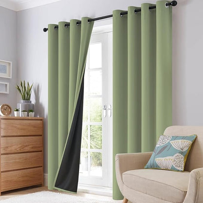 SimpleHome 100% Blackout Curtains for Bedroom,Thermal Insulated Sage Grommet Window Drapes Room Darkening Curtains for Living Room with Black Back,42 x 54 Inch,2 Panels