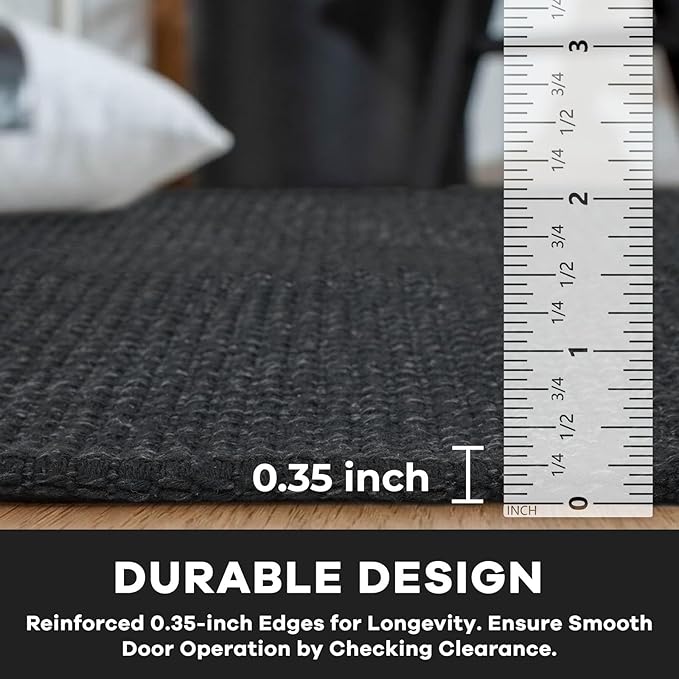 KOZYFLY Long Runners for Hallways 3x12 ft Washable Kitchen Runner Non Slip Rubber Backed Hallway Rugs Cotton Entryway Runner Rug Floor Carpet for Indoor Hall, Backdoor, Kitchen, Black/Dark Grey