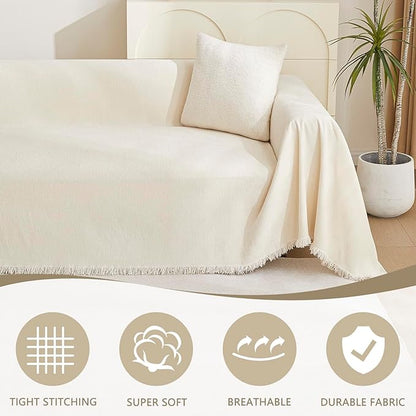 MYSKY HOME Sofa Covers Couch Cover Chenille Sofa Cover Sectional Couch Covers for 2 Cushion Couch Sofa Living Room Futon L Shaped Sofa Slipcovers for Dogs and Pets, Beige, 71"x 134"