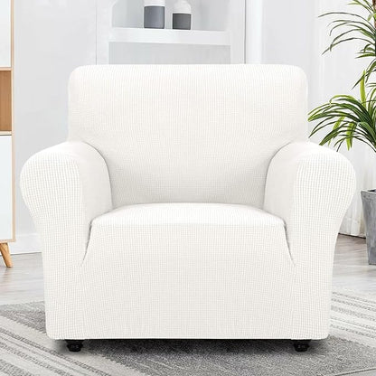 ZNSAYOTX Super Stretch Chair Slipcover Universal Sofa Chair Covers for Living Room Dogs Pet Furniture Protector Spandex Armchair Slipcovers with Anti Slip Foam Sticks (White, Chair)