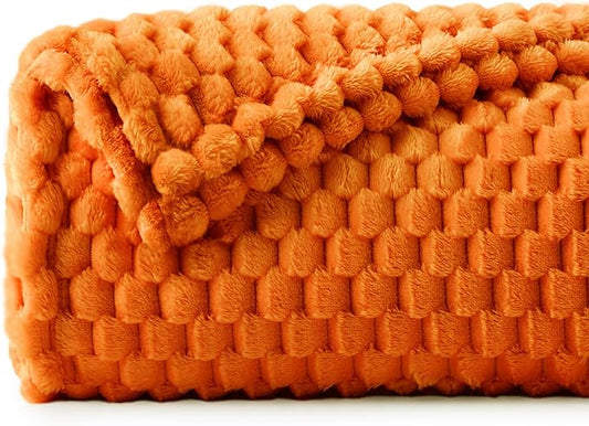 BEDELITE Fleece Blanket Twin Size for Bed Couch, 3D Jacquard Decorative Orange Fall Throw, Soft and Cozy Warm Plush Fuzzy Blanket, 60x80Inches