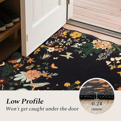 Rugflix 2x6 Runner Rug for Hallway, Washable Kitchen Runner Non Slip, Soft Low Pile Entryway Carpet, Vintage Floral Stain Resistant Long Laundry Room Rugs for Bedroom, Stairs