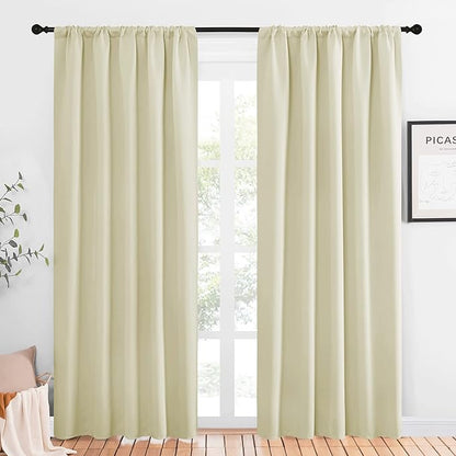 NICETOWN Room Darkening Curtains for Bedroom - Home Decoration Privacy Protection Thermal Insulated Solid Drapes/Draperies for Sliding Glass Door (Beige, Set of 2, 52 x 84 inches)