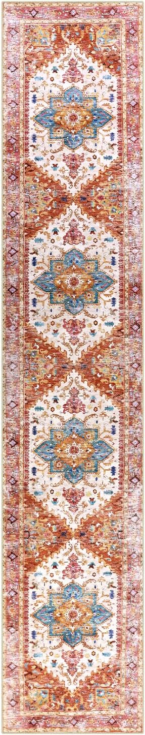 Yamaziot Washable Runner Rug, 2x10 Non-Slip Boho Vintage Hallway Rug Runner with Rubber Backing, Stain Resistant Distressed Carpet Runner for Bedroom, Kitchen, Laundry, Entrance
