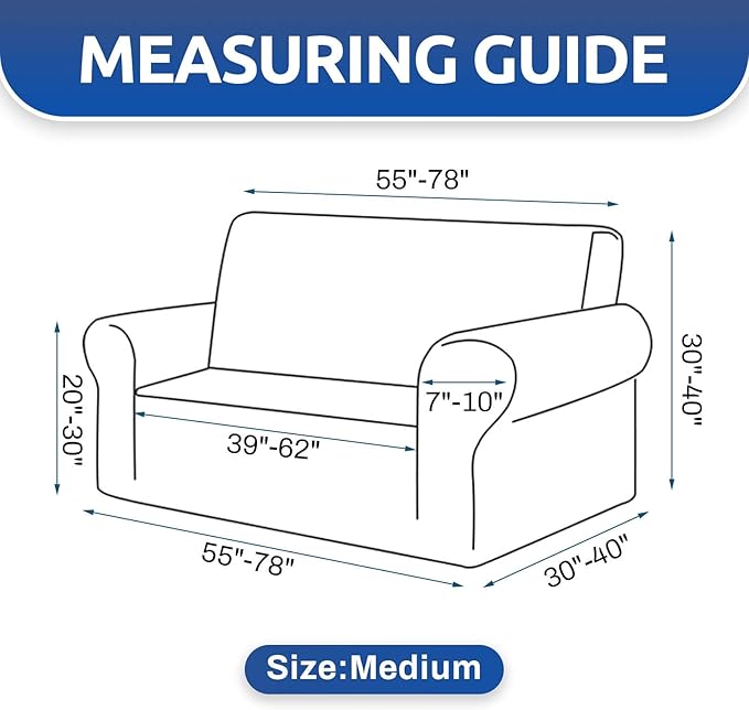 KEKUOU Stretch Loveseat Sofa Cover Slipcover,Couch Covers for 2 Cushion Couch Sofa (55"-78") Furniture Protector Sofa with Elastic Bottom for Kids,Dog. Jacquard Small Checked (Medium,Charcoal)