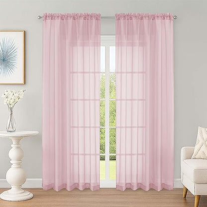 OWENIE Sheer Curtains 84 Inches Long 2 Panels Set, Sheer Blush Curtains for Living Room Bedroom 59 Inch Extra Wide, Modern Voile Filmy Rod Pocket Drapes, 2 Pcs, Each 59 W x 84L, Blush