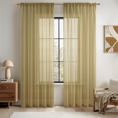 MIULEE 2 Panels Solid Color Sheer Window Curtains Elegant Window Voile Panels/Drapes/Treatment for Bedroom Living Room (54X72 Inches Dark Gold)