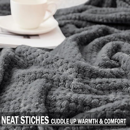 Exclusivo Mezcla Fleece Throw Blanket Extra Large, Super Soft and Warm Blankets for Couch, Sofa and Bed Waffle Textured, Cozy, Fuzzy and Lightweight (Dark Grey, 50x70 Inches)