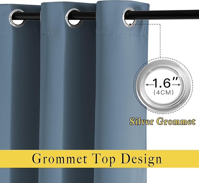 NICETOWN Smoky Blue Blackout Curtains 102 inches Long, Grommet Thermal Insulated Solid Room Darkening Window Treatments Sound Reducing for Living Room, W46 x L102, Set of 2