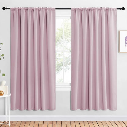 NICETOWN 2 Panels Blackout Curtains, Rod Pocket Window Curtains Room Darkning Drapes for Bedroom/Living Room, Thermal Insulated Solid Draperies for Home Office/Study, 62 by 72-Inch, Baby Pink