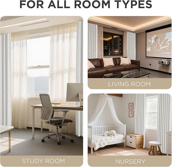 Joydeco Blackout Curtains for Bedroom - 100% Light Blocking 2 Panels Set White Drapes 42" W x 63" L, Thermal Insulated Room Darkening Curtains, Linen Textured for Living Room, Rod Pocket & Back Tabs