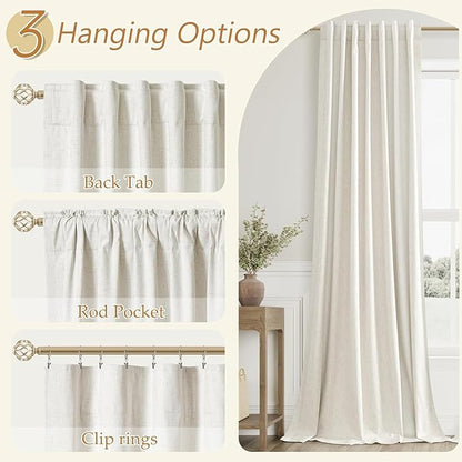 Guken Cream 100% Blackout Cream Linen Curtains 52 Inch Wide by 136 Inch 2 Panels Set for Living Room Bedroom Back Tab/Rod Pocket Thermal Insulated Black Out Drapes Room Darkening Window Curtains
