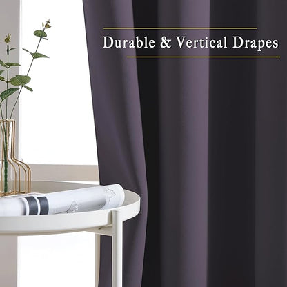 NICETOWN Room Darkening Curtains for Living Room, Grommet Window Treatment Thermal Insulated Solid Sound Reducing Drapes for Bedroom, Greyish Purple, Set of 2, W52 x L102