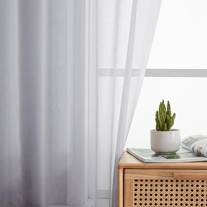 Simplebrand Light Grey Sheer Curtains 90 Inches Long 2 Panels, Light Filtering Rod Pocket Solid Color Window Sheer Curtain Panels, Elegant Curtains & Drapes for Living Room, Bedroom, 42" W x 90" L
