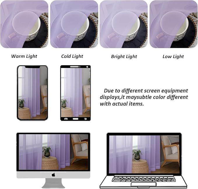 Chyhomenyc Lilac Sheer Curtains 108 Inches Long - Light Filtering Voile Extra Long Panel Drapes for Floor to Ceiling Window, Elegant Soft Living Room Curtains, Each 42Wx108L Inch, 9FT, 2 Panels