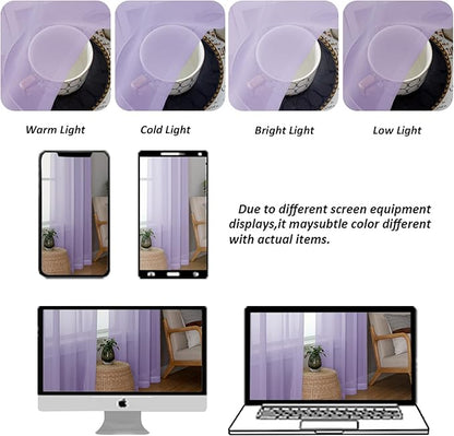 Chyhomenyc Sheer Valances for Windows 2 Pack, Small Window Curtains for Living Room Bathroom Cafe Laundry Basement, Modern Top Dual Rod Pocket Voile Curtain, 42W x 18L inches, Lilac