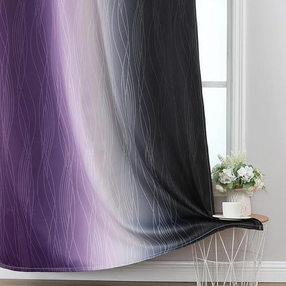 Estelar Textiler Black and Purple Ombre Blackout Curtains 90 Inches Long 2 Panels Set, Thermal Insulated Gradient Drapes for Bedroom, Energy Saving Grommet Curtains for Living Room,52Wx90L