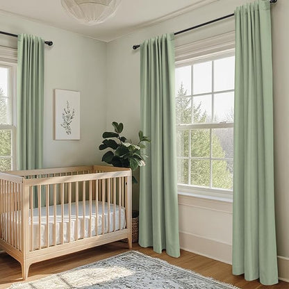 100% Blackout Shield Linen Blackout Curtains for Bedroom 108 Inches Long, Back Tab/Rod Pocket Living Room Drapes, Thermal Insulated Blackout Curtains 2 Panels Set, 50" W x 108" L, Sage