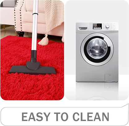 Amearea Shag Fluffy Small Rug, 2x4 Feet Throw Rugs for Bedroom Girls Living Room, Extra Soft and Fuzzy Shaggy Carpet, Non Slip, Solid Color Nursery Home Floor Decor Carpets, Red