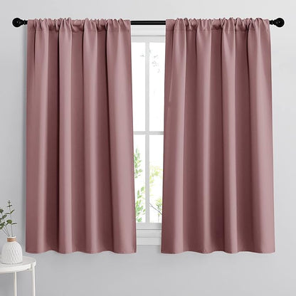 RYB HOME 54 inch Blackout Curtains for Living Room, Rod Pocket Thermal Insulated Small Window Drapes Room Darkening Shades for Bedroom Studio Dorm, W 42 x L 54 inch, Set of 2 Panels, Dusty Rose