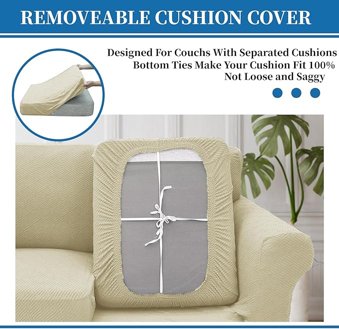 XINEAGE New 4 Pieces Couch Covers for 3 Cushion Couch Super Stretch Thick Soft Sofa Cover Anti Slip Sofa Slipcover Dogs Cats Furniture Protector (Light Beige, 71"-91")