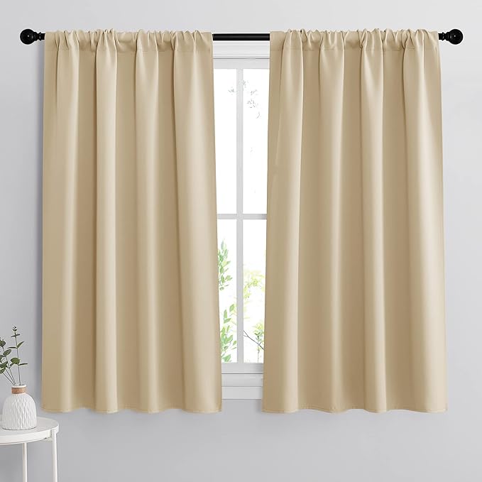 RYB HOME 54 inch Curtains for Living Room, Rod Pocket Thermal Insulated Small Window Drapes Room Darkening Shades for Bedroom Studio Dorm, W 42 x L 54 inch, Set of 2 Panels, Biscotti Beige