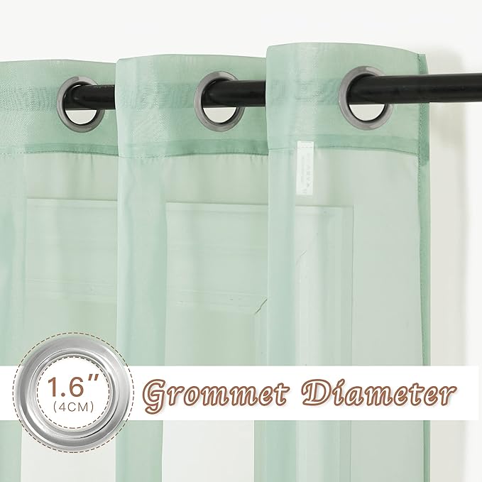 NICETOWN Sheer Curtains 96" Long for Living Room Windows, Grommet Voile Sheer Textured Casual with Light Filtering Window Curtain Drapes for Bedroom, Sage Green, 54" Wide, Set of 2