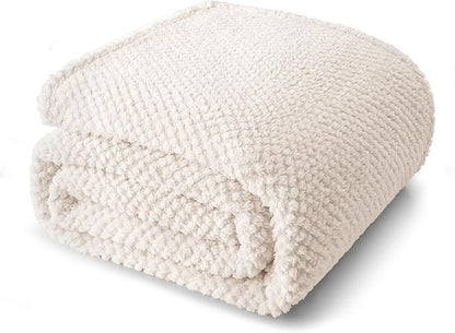 Whale Flotilla Extra Large Fuzzy Fleece Throw Blanket for Couch, 50x70 Inch Fluffy Warm Soft Jacquard Blankets for All Season, Lightweight and Cozy, Ivory