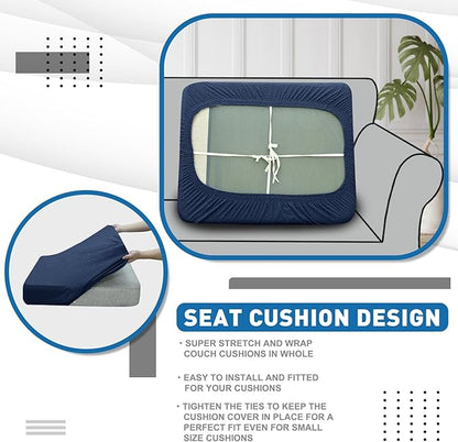 XINEAGE Large Couch Cushion Covers Seat Cushion Cover Thick Stretch Sofa Slipcovers 1 Piece Individual Couch Covers with Elastic Bottom(Single XL Seat Cushion/Backrest,Navy Blue)