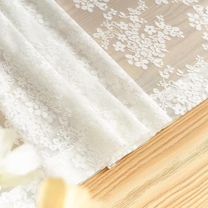 YJ YANJUN Vintage Lace Curtains 90 Inches Long for Dining Room Pair French Country Floral Sheer Curtains for Bedroom Playroom Ivory Cream Colored Boho Farmhouse Decoration 52 x 90 Off White
