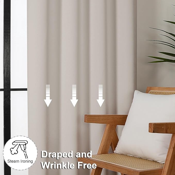 Simplebrand Natural Blackout Curtains for Bedroom 102 Inches Long 2 Panels, Solid Thermal Insulated, Energy Saving Living Room Window Treatment Curtains Blackout Drapes, W50 x L102 Inch, Natural