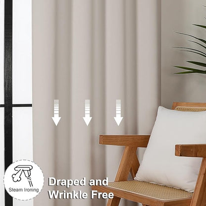 Simplebrand Ava Natural Blackout Curtains for Bedroom 63 Inch Length 2 Panels Set, Solid Thermal Insulated Privacy Living Room Window Treatment Curtains Blackout Drapes, W50 x L63 Inch