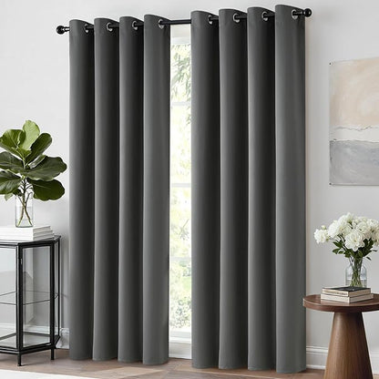 Yakamok Room Darkening Grommet Window Drapes Thermal Insulated Light Blocking Blackout Curtains for Bedroom(52Wx72L,Dark Grey,2 Panels)