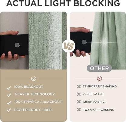 Joydeco Blackout Curtains for Bedroom - 120 Inch Long 100% Light Blocking 2 Panels Sage Green Drapes, Thermal Insulated Room Darkening Curtains, Linen Textured for Living Room, Rod Pocket & Back Tabs