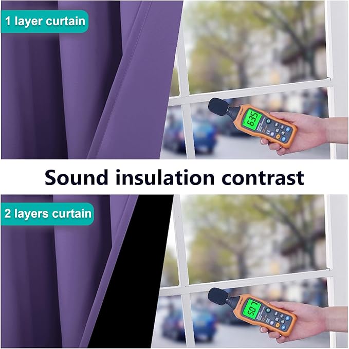 NICETOWN 100% Blackout Blinds, Laundry Room Decor Window Treatment Curtains for Large Patio Sliding Door, Thermal Insulated Lilac Purple Curtains for Bedroom, Set of 2, 70 inches x 108 inches