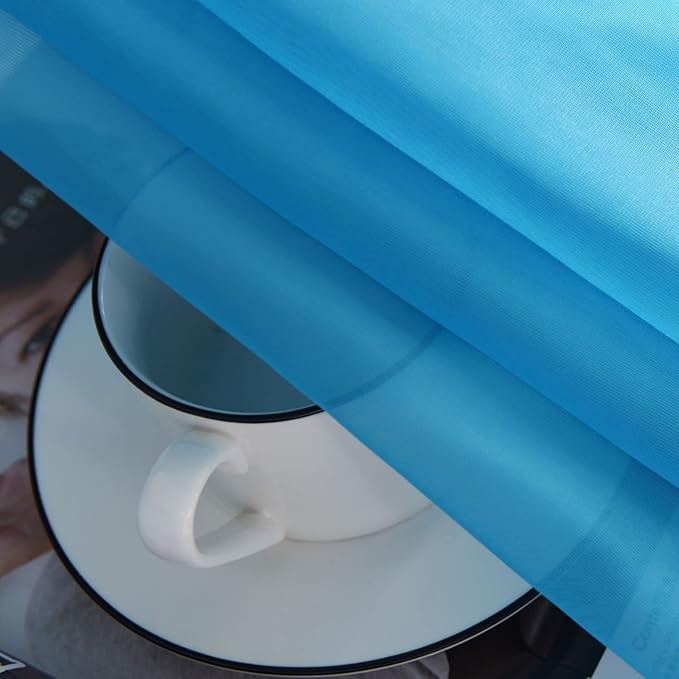 SpaceDresser Basic Rod Pocket Sheer Voile Window Curtain Panels Cyan Blue 1 Pair 2 Panels 52 Width 96 Inch Long for Kitchen Bedroom Children Living Room Yard(Cyan Blue,52 W x 96 L)