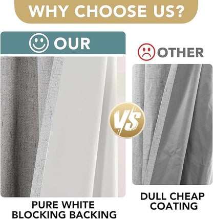H.VERSAILTEX Linen Curtains 100% Blackout Curtains for Bedroom 90 inch Long Full Light Blocking Nature Linen Blended Window Curtains for Living Room Nickel Grommet (2 Panels, Glacier Gray)