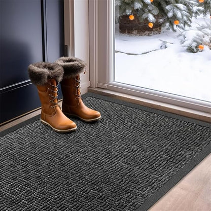 Mibao Front Door Mat, Heavy Duty Durable Welcome Mat for Outdoor Indoor, Dirt Trapper Waterproof Super Absorbent Door Mat for Entryway Outside Patio Porch, 61.5" x 36", Gray