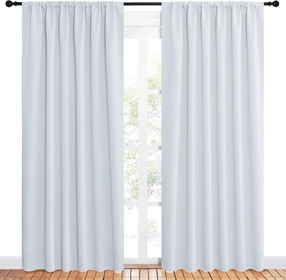 NICETOWN Bedroom Window Curtain Panels - Window Treatment Thermal Insulated Rod Pocket Room Darkening Curtains/Drapes for Patio Door (Greyish White, 2 Panels, 62 in x 84 in (W x L))
