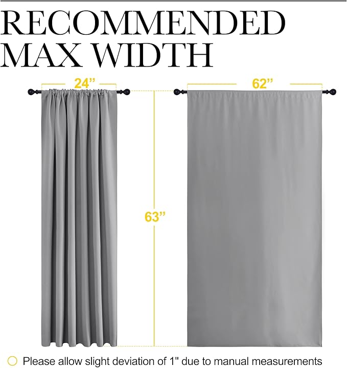 NICETOWN Short Curtains for Wide Window - Thermal Insulated Rod Pocket Blackout Drapes/Draperies for Dining Room (2 Panels, W62 x L63 inches, Silver Grey)