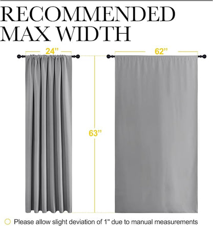 NICETOWN Short Curtains for Wide Window - Thermal Insulated Rod Pocket Blackout Drapes/Draperies for Dining Room (2 Panels, W62 x L63 inches, Silver Grey)