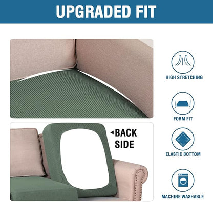 H.VERSAILTEX Super Stretch Individual Seat Cushion Covers - Sofa & Couch Cushion Slipcover Sets - Thick Jacquard Textured Twill Fabric (3 Piece XL Sofa Cushion Covers, Loden Frost)