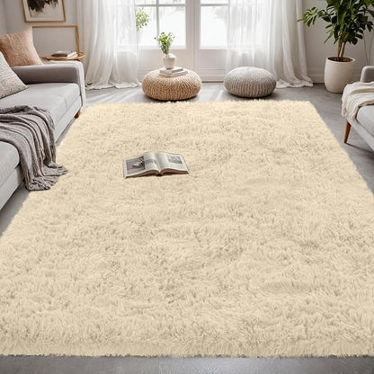 4x6 Area Rugs for Living Room Rug: Soft Fluffy Shag Beige Rugs for Bedroom, Non-Slip Large Fuzzy Plush Rug Indoor Floor Carpet for Nursery Kids Boys Girls Room, Dorms, Playroom, Modern Home Decor