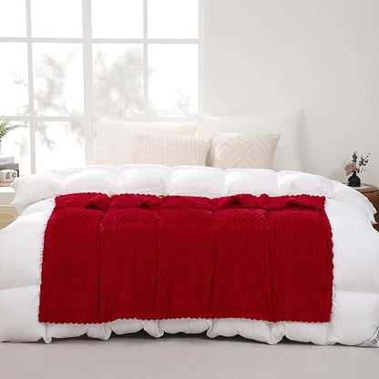Red Throw Blanket 50"×70" inches Gifts for Mom Fuzzy 3D Jacquard Decorative Flannel Fleece Super Soft Plush Cozy Blanket for Couch Sofa Chair Lightweight