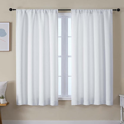 Simplebrand Ava Pure White Light Filtering Curtains for Bedroom 63 Inch Length 2 Panels Set, Solid Thermal Insulated Privacy Living Room Window Treatment Curtains Light Filtering, W50 x L63 Inch