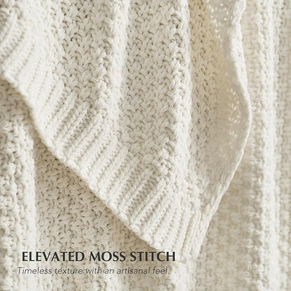 EVERGRACEHOME Chunky Chenille Knit Throw Blanket for Couch, Soft Luxurious Moss Stitch Blankets for Bed, Cozy Decorative Farmhouse Knitted Throws for Sofa, Bright White, 60" x 80"