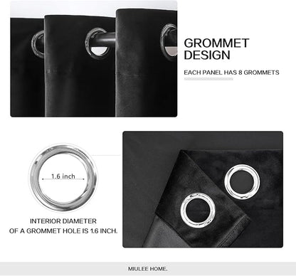 MIULEE Velvet Curtains Black Elegant Grommet Thermal Insulated Soundproof Room Darkening Curtain/Drapes for Classical Living Room Bedroom Halloween Decor 72 x 84 Inch Set of 2