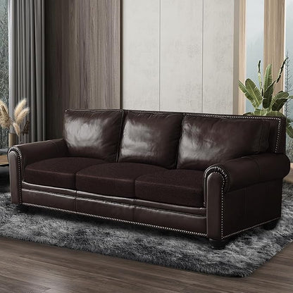 Leather Look Couch Cushion Covers Sofa Seat Slipcovers Sets Couches Furniture Protector for Sectional Armchair Loveseat Pets Kids Stretch Spandex Fabric (3 Cushion Sofa, Chocolate)